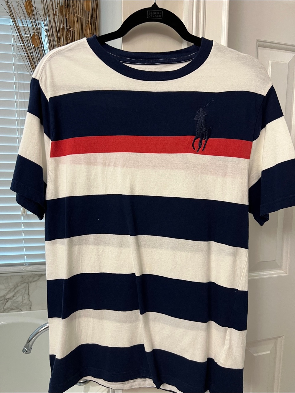 Polo by Ralph Lauren Navy, White & Red Horizontal Stripe Crewneck Tee- BIG BOYS